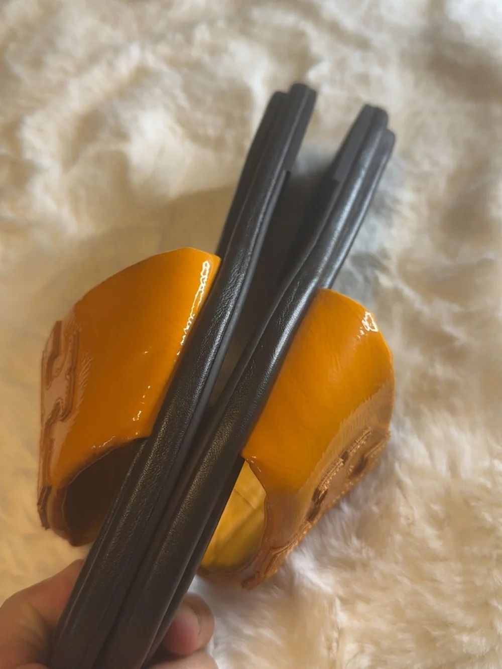 Tory Burch Orange Patent Logo Slide Sandals
